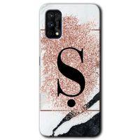 Realme 7 Pro Kılıf HD Desen Baskılı Arka Kapak + Temperli Cam - Pembe Mermer Desenli Ş Harfi