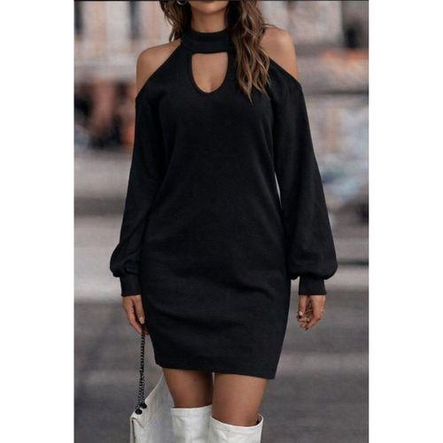 Kadın Uzun Kollu Omuzları Açık Boyundan şerit Detay Kaşkorse Elbise