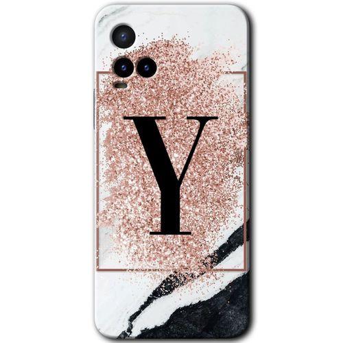 Vivo Y33s Kılıf HD Desen Baskılı Arka Kapak - Pembe Mermer Desenli Y Harfi + Kırılmaz Cam