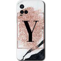 Vivo Y33s Kılıf HD Desen Baskılı Arka Kapak - Pembe Mermer Desenli Y Harfi + Kırılmaz Cam