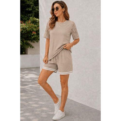 Kadın Kısa Kollu Bisiklet Yakalı Waffle Bluz Ve Short Ikili Takım