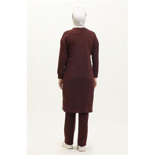 Bisiklet Yaka Fermuarlı Uzun Tunik Sade Basic Spor Takımı - 03044.009 - Bordo