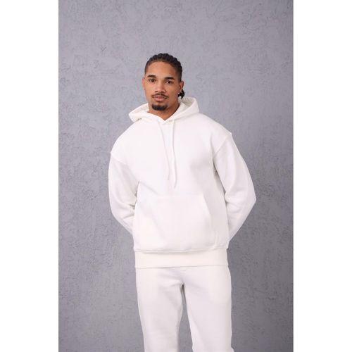 Şardonlu Kanguru Cepli Sweatshirt - 3 İplik Şardonlu Lastik Paça Erkek Eşofman Altı- Eşofman Takımı - Ekru