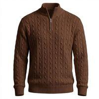 Bardem Saç Örgülü Yarım Fermuar Erkek Triko Kazak - Kahve
