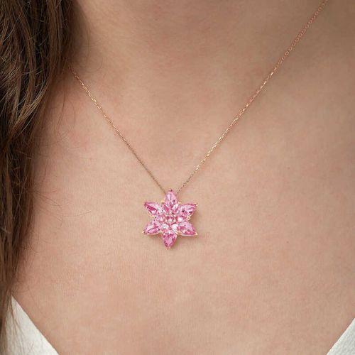 Lucky Life 925 Ayar Gumuss  Rose Pembe Lotus Çiçeği Kolye