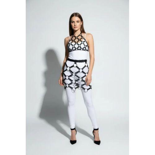 Siyah Etek Metal Halka Detaylı Etek Suni Deri Etek Kafes Yapılı - Brf1289