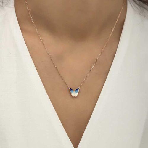 Lucky Life 925 Ayar Gumuss  Rose Minimal Kelebek Bayan Kolye