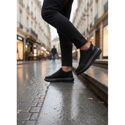 BA0548 BOA Kalın Yüksek Siyah Taban Siyah Bağcıklı Spor Erkek Ayakkabı