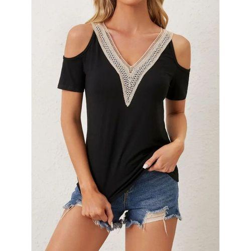 Kadın Omuzlardan Açık V Yakalı Viskon Bluz