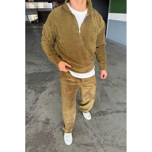 Oversize Fermuarlı Dik Yaka Baggy Pantolonlu Polar Takım