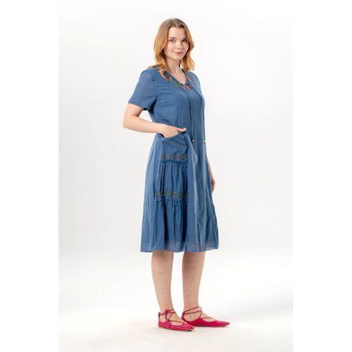 Kısa Kol Aynur Bisiklet Yaka Cepli Yazlık Vual Kısa Elbise İndigo indg