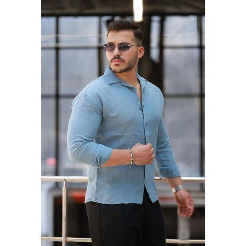 Apaş Yaka Oversize Müslin Kumaş Gömlek - Soğuk Mavi