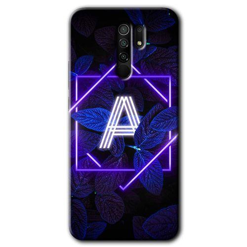 MRCİLETİSİM Xiaomi Redmi 9 Kılıf HD Desen Baskılı Arka Kapak+Temperli Cam - Dark Neon Yaprak A Harfi