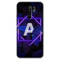 MRCİLETİSİM Xiaomi Redmi 9 Kılıf HD Desen Baskılı Arka Kapak+Temperli Cam - Dark Neon Yaprak A Harfi