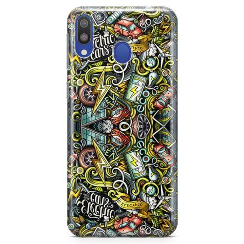 Samsung Galaxy M20 Kılıf Elektrikli Araba Doodle Arka Kapak Koruma Desenli Full Koruyucu