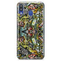 Samsung Galaxy M20 Kılıf Elektrikli Araba Doodle Arka Kapak Koruma Desenli Full Koruyucu