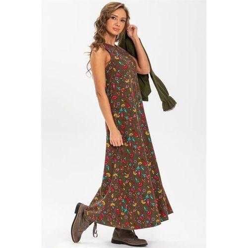 Kolsuz Selen Pazen Uzun Sonbahar ve Kışlık Elbise Çini Desen Haki Hk