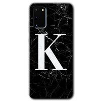 Galaxy S20 Kılıf HD Desen Baskılı Arka Kapak - Siyah Mermer Desenli K Harfi + Kırılmaz Cam