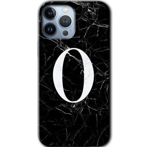 iPhone 13 Pro Kılıf HD Desen Baskılı Arka Kapak + Mat Kobra Cam - Siyah Mermer Desenli O Harfi