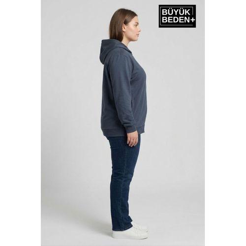 Kadın Büyük Beden Fermuarlı Kapüşonlu ince Sweatshirt Hırka - Rahat Kalıp SPR26BHR960
