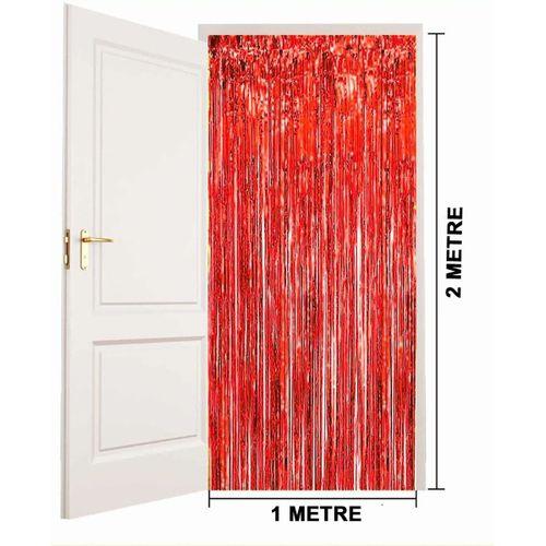 Kırmızı Metalize Parlak Saçaklı Perde