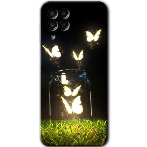 MRCİLETİSİM Samsung Galaxy M33 Kılıf Baskılı Kapak - Işıklı Kelebekler +Tam Ekran Koruyucu