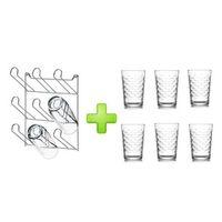 Cam Altılı Su,Meşrubat Bardağı Ve Duvar Monte Bardak Kurutmalık Set