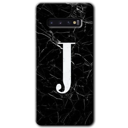 Potkal Hediye Fabrikası Samsung Galaxy S10 Kılıf HD Desen Baskılı Arka Kapak - Siyah Mermer Desenli J Harfi