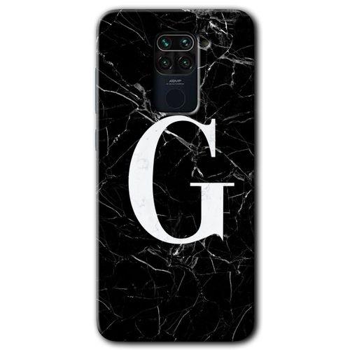 MRCİLETİSİM Xiaomi Redmi Note 9 Kılıf Kapak - Siyah Mermer Desenli G Harfi +Hayalet Ekran Yandan Gözükmez