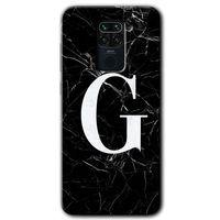 MRCİLETİSİM Xiaomi Redmi Note 9 Kılıf Kapak - Siyah Mermer Desenli G Harfi +Hayalet Ekran Yandan Gözükmez