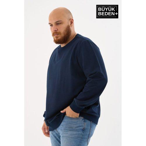 Erkek Büyük Beden Bisiklet Yaka ince Sweatshirt SPR24BSW56