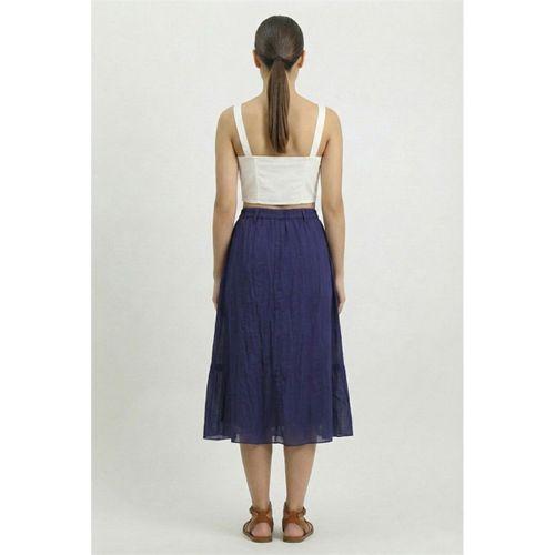 Canan Vual Bağlama ve Lastik Detay Midi Boy Yazlık Otantik Etek Mor Mor