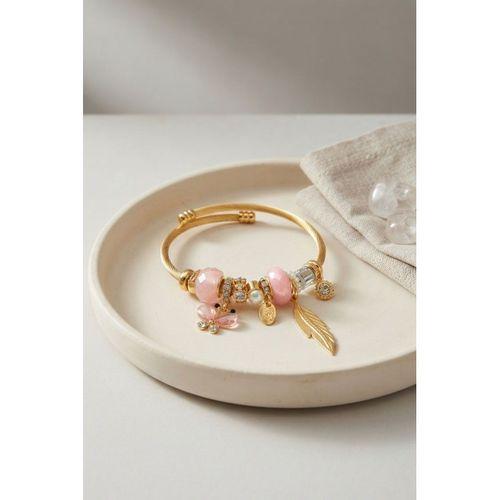 Kelebek Model Gold Renk Pembe Charmlı Bileklik
