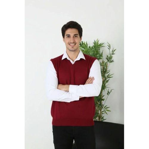 Erkek V Yaka Kolsuz Süveter Triko Kazak Yumuşak Dokulu Pamuklu Ince Dokuma Rahat Regular Kalıp - Bordo