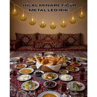 Pilli Minareli Hilal Led Işık Gold Metal Ramazan Dekorasyonu