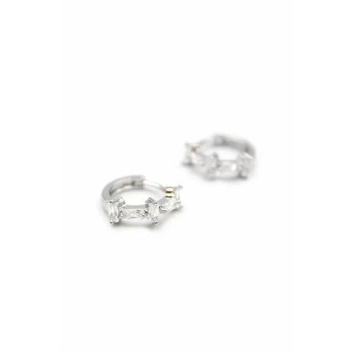 Taşlı Halka Küpe - Gümüş