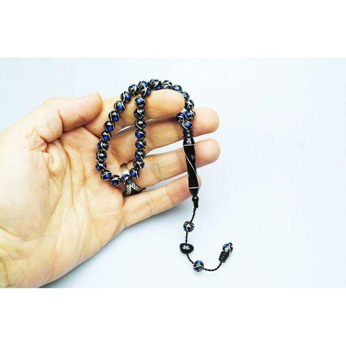 Oltu Taşı Bürokrat Boy Üçlü Çeşmi Bülbül Mavi İşlemeli Tespih