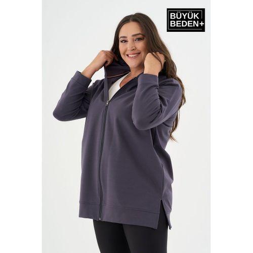 Kadın Tunik Büyük Beden Fermuarlı Kapşonlu Sweat Hırka SPR26BTK955