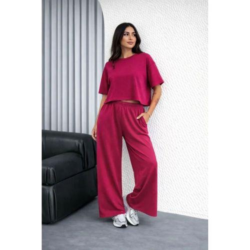 Osy Modal Yumuşak Dokulu Şalaş Oversize İkili Takım Bol Paça Pantolonlu Rahat Günlük Takım - Fuşya