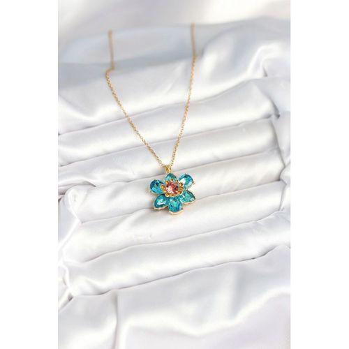 316L Çelik Zincirli Mavi Çiçek Model Kadın Kolye