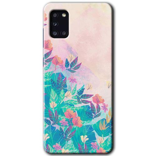 MRCİLETİSİM Samsung Galaxy A31 Kılıf Baskılı Kapak - Çizim Yapraklar +Tam Kaplayan Mat Seramik