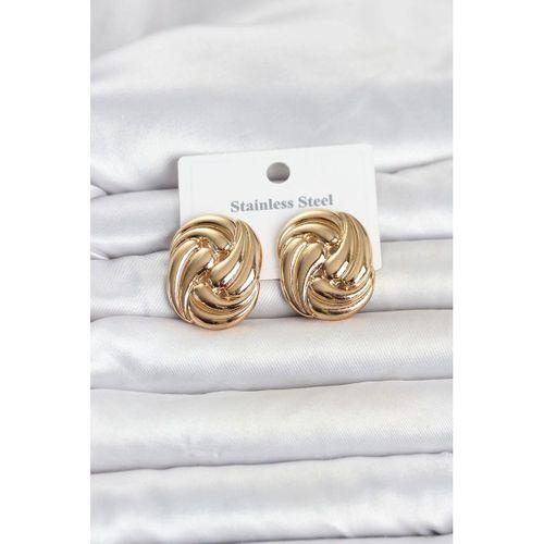 316L Çelik Gold Renk Motif Desen Model Kadın Küpe