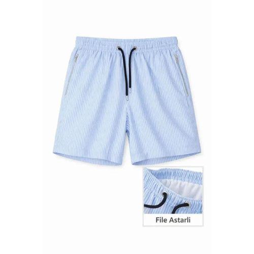 Deniz Şortu Fermuarlı Cepli File Astarlı Hızlı Kuruyan Premium - Bebek Mavisi