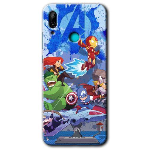 Huawei P smart 2019 Kılıf Baskılı Kapak - Avengers Cartoon + 5D Tam Kaplayan Cam