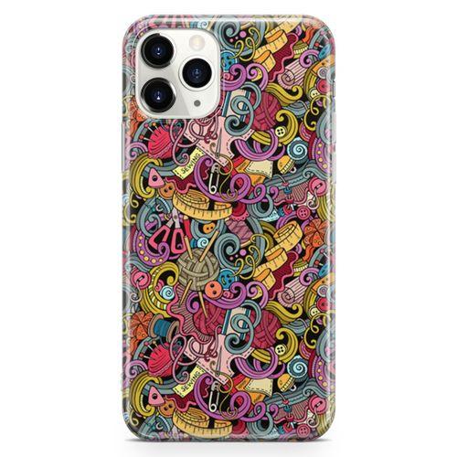 Apple iPhone 11 Pro Kılıf Doodle Dikiş Makinesi Arka Kapak Koruma Desenli Full Koruyucu