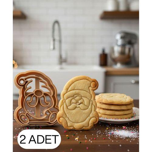 2Li Bıyıklı Mini Noel Cücesi Kurabiye Kalıbı Şapkalı Gnome Figürlü Çift Parça Şeker Oyun Hamuru Kesici