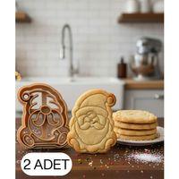 2Li Bıyıklı Mini Noel Cücesi Kurabiye Kalıbı Şapkalı Gnome Figürlü Çift Parça Şeker Oyun Hamuru Kesici