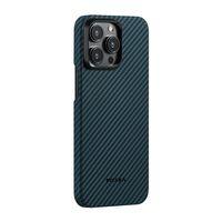Apple iPhone 15 Pro Kılıf M-safe Şarj Özellikli 1500D Aramid Fiber Pitaka Ultra-Slim Classic Serisi Black-Blue Twill Kapak