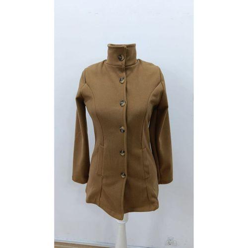 Kadın Uzun Kollu Yakalı önden Düğmeli Astarsız Ithal Kaşe Kahve Kaban