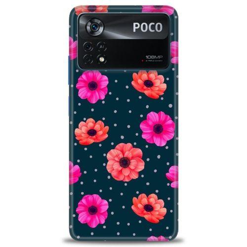 Xiaomi Poco X4 Pro 5G Kılıf HD Baskılı Kılıf - Puantiye ve Çiçekler + Tam Ekran Koruyucu